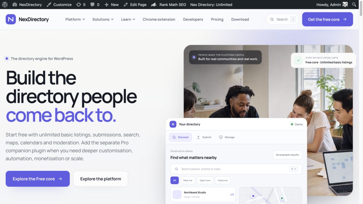 NexDirectory WordPress plugin website